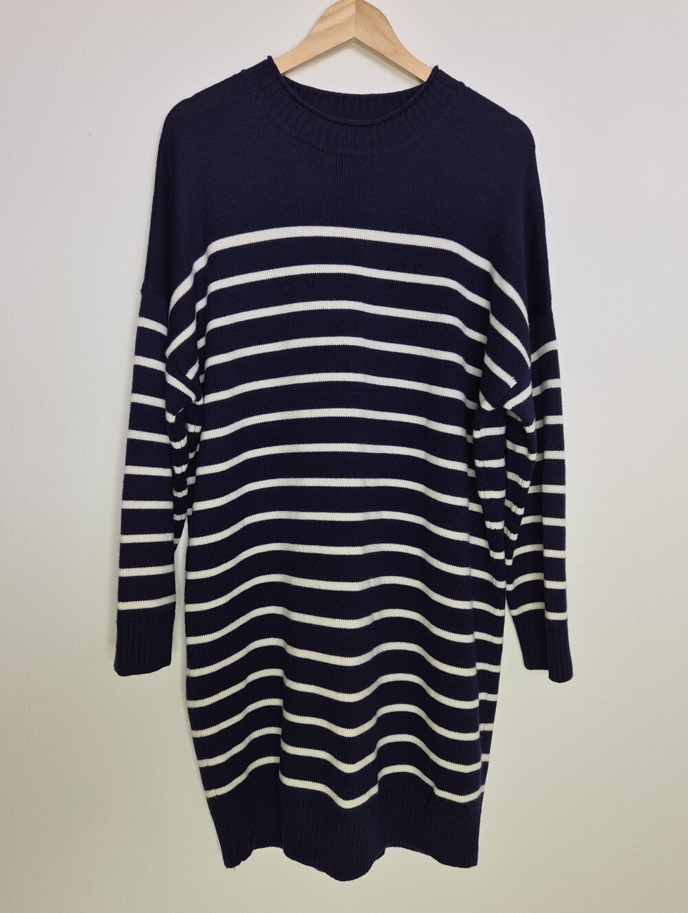 POLO Ralph Lauren Striped Merino Wool Sweater Dress Navy Blue White XL
